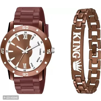 Trendy Av Brown Wb Dial With King Brown Bracelet Men Pu Watch-thumb0