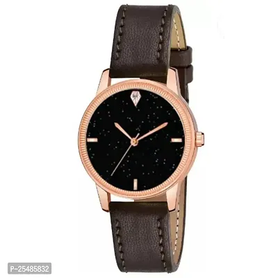 Bolun Black 4Figure Dial Rose Rl Cash Leather Brown Belt Analog Women and Girls Watch2-thumb2