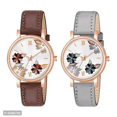 Bolun Bty Cash Brown and Grey Leather Blet Combo Women and Girls Watch