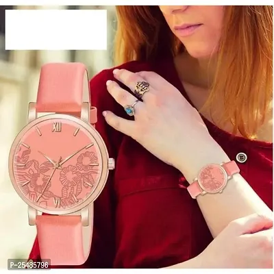 Bolun Orange Leather Flower Pint Dial Analog Women and Girls Watch-thumb0