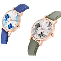 Bolun Bty Cash Blue and Green Leather Blet Combo Women and Girls Watch-thumb1