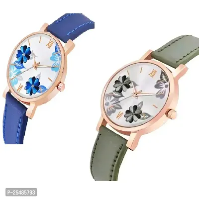 Bolun Bty Cash Blue and Green Leather Blet Combo Women and Girls Watch-thumb2