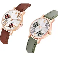 Bolun Bty Cash Brown and Green Leather Blet Combo Women and Girls Watch-thumb1