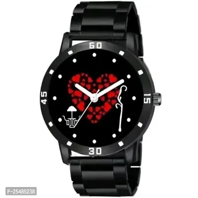 Bolun Black Heart Love Dial Cash Bumper Pu Men And Boys Watch-thumb0