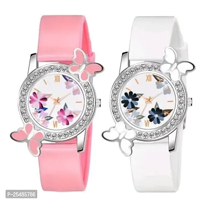 Bolun Bty Cash Pink and White Pu Blet Combo Women and Girls Watch