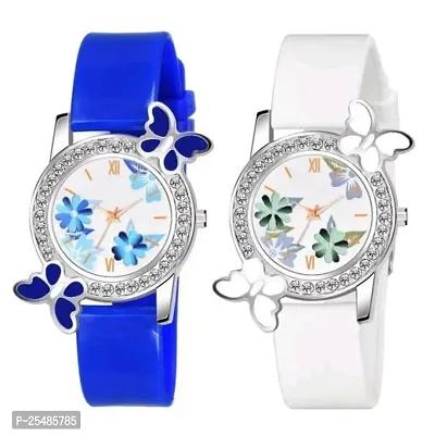 Bolun Bty Cash White and Blue Pu Blet Combo Women and Girls Watch