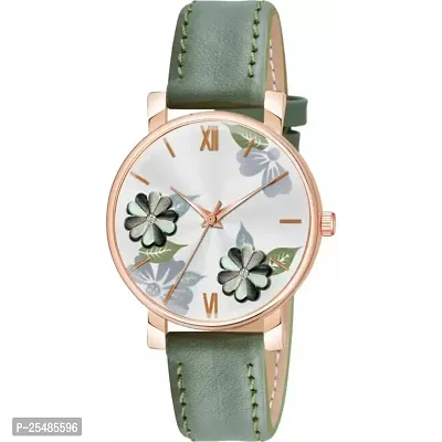 Bolun Green Round Leather Belt Analog Women and Girls Watch-thumb2