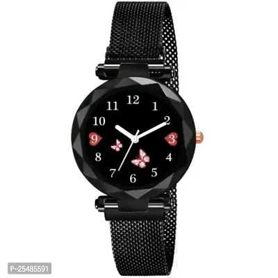 Bolun Black Dial Metal Black Megnet Analog Women and Girls Watch-thumb2