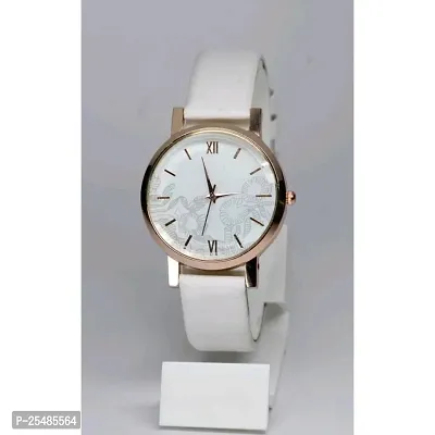 Bolun White Leather Analog Women and Girls Watch-thumb0