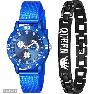 Bolun Av Blue Av Cash Blue Pu With Queen Bracelet Analog Women and Girls Watch