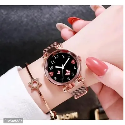 Bolun Black Dial Metal RoseGold Megnet Analog Women and Girls Watch-thumb0