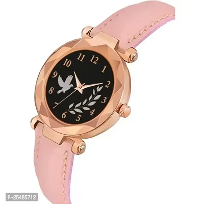 Bolun Black Birds Dial Pink Leather Belt Analog Women and Girls Watch-thumb2