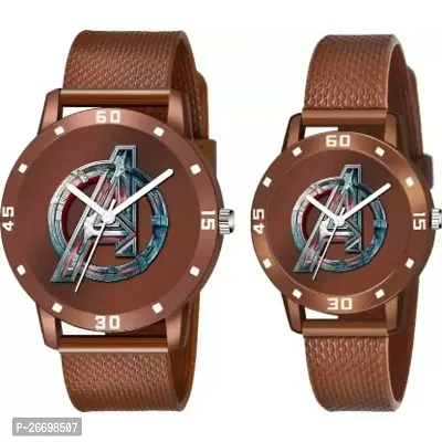 Bolun Brown Avenger Dial PU Strep Couple Men And Women Watch-thumb0