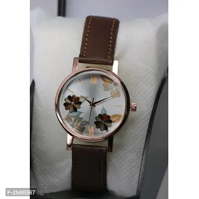Bolun Brown Leather Analog Women and Girls Watch