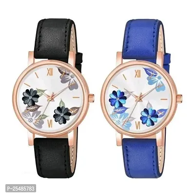 Bolun Bty Cash Black and Blue Leather Blet Combo Women and Girls Watch-thumb0