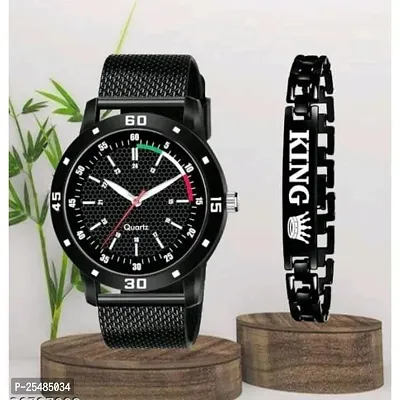 Bolun Black Tri Dial With King Black Bracelet PU Men And Boys Watch