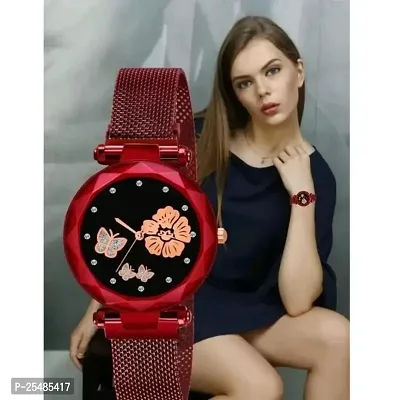 Bolun Rose And Bty Dial Meg Cash Red Megnet Belt Girls and Women Analog Watch-thumb0