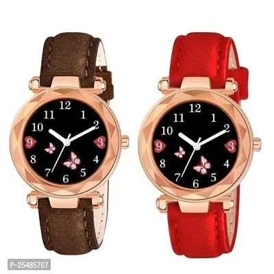 Bolun Bty Dial Brown And Red Leather Analog Women and Girls Watch