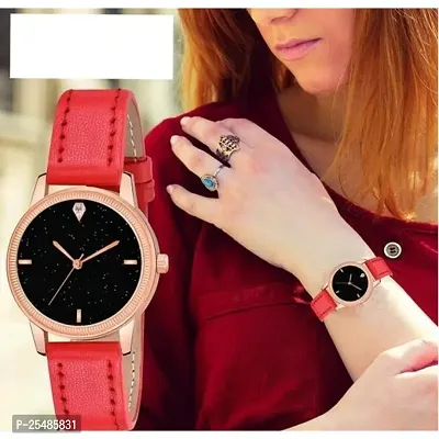 Bolun Black 4Figure Dial Rose Rl Cash Leather Red Belt Analog Women and Girls Watch2-thumb0