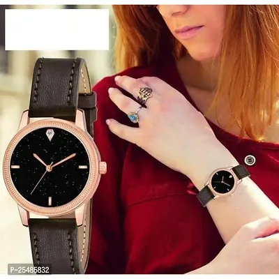 Bolun Black 4Figure Dial Rose Rl Cash Leather Brown Belt Analog Women and Girls Watch2-thumb0