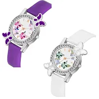 Bolun Bty Cash Purple and White Pu Blet Combo Women and Girls Watch-thumb1