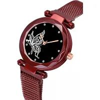 Bolun Red Megnet Belt Black Dial Bty Analog Women and Girls Watch-thumb2