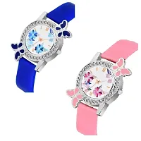 Bolun Bty Cash Blue and Pink Pu Blet Combo Women and Girls Watch-thumb1