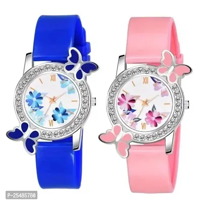 Bolun Bty Cash Blue and Pink Pu Blet Combo Women and Girls Watch