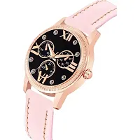 Bolun Meena Black Dial RL Rose Cash Pink Leather Belt Women and Girls Watch-thumb1