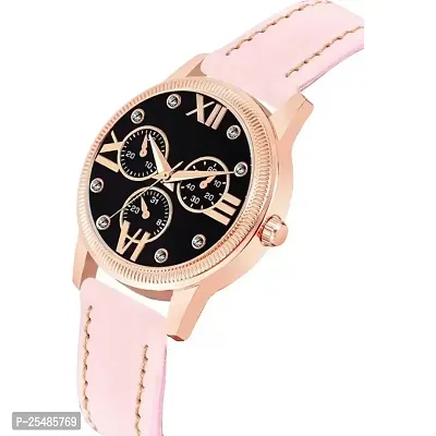 Bolun Meena Black Dial RL Rose Cash Pink Leather Belt Women and Girls Watch-thumb2