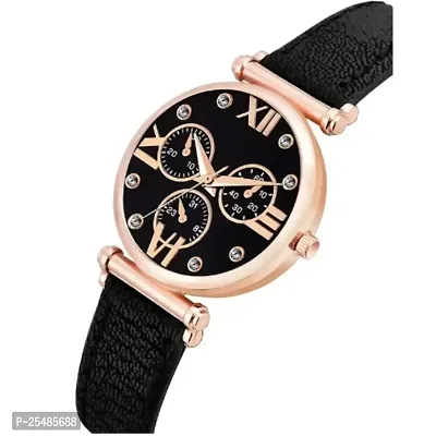 Bolun RL Cash Meena Black Dial Black Leather Women and Girls Watch-thumb2