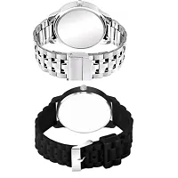 Bolun Silver Metal And Tri Black PU Men and Boys Watch-thumb2