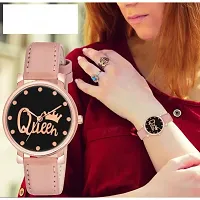 Bolun Queen Dial Rz Cash Pink Leather Analog Women and Girls Watch-thumb1