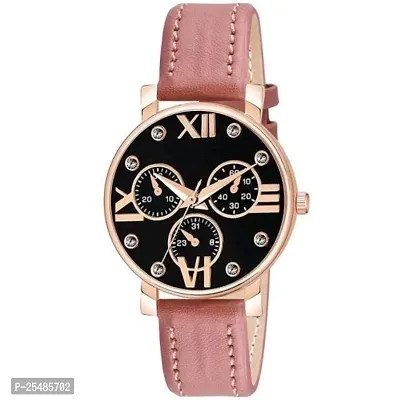 Bolun Meena Dial Rz Cash Pink Leather Analog Women and Girls Watch-thumb0