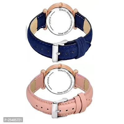 Bolun Black 12Diamond Dial Blue and Pink Leather Belt Combo Women and Girls Watch-thumb3