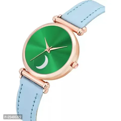 Bolun Green Chand Dial RL Cash Sky Blue Belt Leahter Girls and Women Analog Watch-thumb3