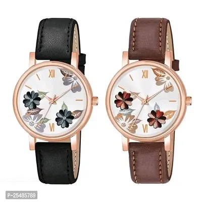 Bolun Bty Cash Black and Brown Leather Blet Combo Women and Girls Watch