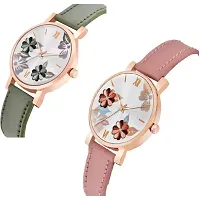 Bolun Bty Cash Green and Pink Leather Blet Combo Women and Girls Watch-thumb1