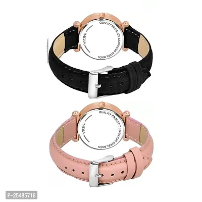 Bolun Black 12Diamond Dial Black and Pink Leather Belt Combo Women and Girls Watch-thumb3