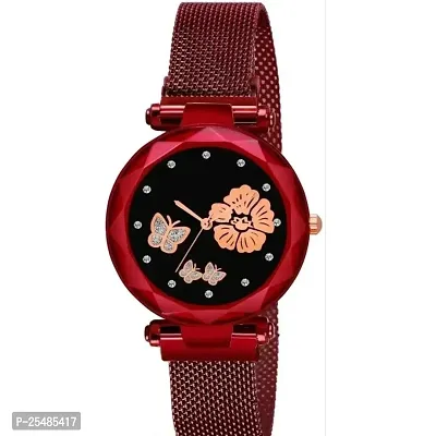 Bolun Rose And Bty Dial Meg Cash Red Megnet Belt Girls and Women Analog Watch-thumb2