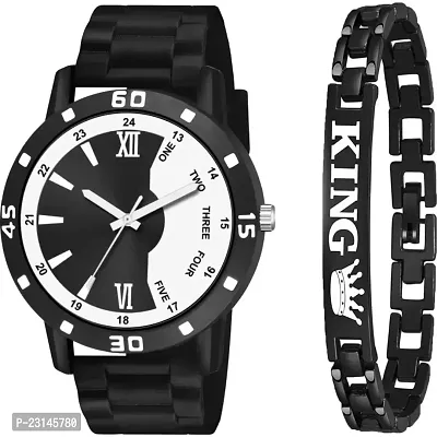 Trendy Av Black Wb Dial With King Black Bracelet Men Pu Watch