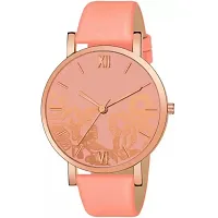 Bolun Orange Leather Flower Pint Dial Analog Women and Girls Watch-thumb1