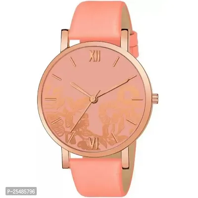 Bolun Orange Leather Flower Pint Dial Analog Women and Girls Watch-thumb2