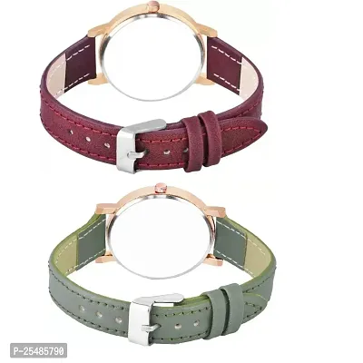 Bolun Bty Cash Brown and Green Leather Blet Combo Women and Girls Watch-thumb3