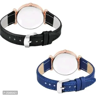 Bolun Three Butter Dial Black and Blue Leather Belt Girls and Women Watch-thumb3