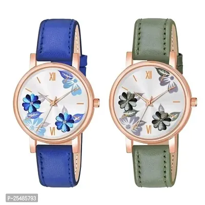 Bolun Bty Cash Blue and Green Leather Blet Combo Women and Girls Watch-thumb0