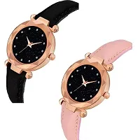 Bolun Black 12Diamond Dial Black and Pink Leather Belt Combo Women and Girls Watch-thumb1