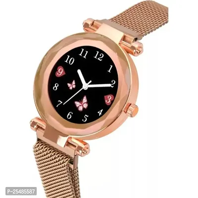 Bolun Black Dial Metal RoseGold Megnet Analog Women and Girls Watch-thumb3