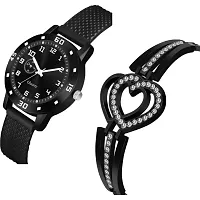 Bolun Av Cash RR Black Pu With Heart Bracelet Analog Women and Girls Watch-thumb1