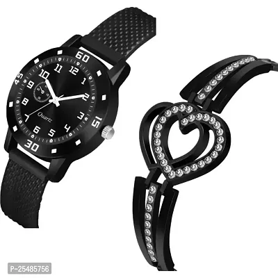 Bolun Av Cash RR Black Pu With Heart Bracelet Analog Women and Girls Watch-thumb2